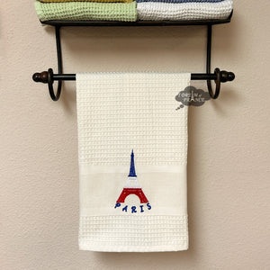 Eiffel Tower Cream Waffle-Weave Kitchen Towel by Coton Blanc