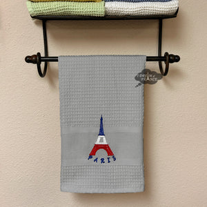 Eiffel Tower Gray Waffle-Weave Kitchen Towel by Coton Blanc