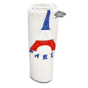 Eiffel Tower White Waffle-Weave Kitchen Towel by Coton Blanc