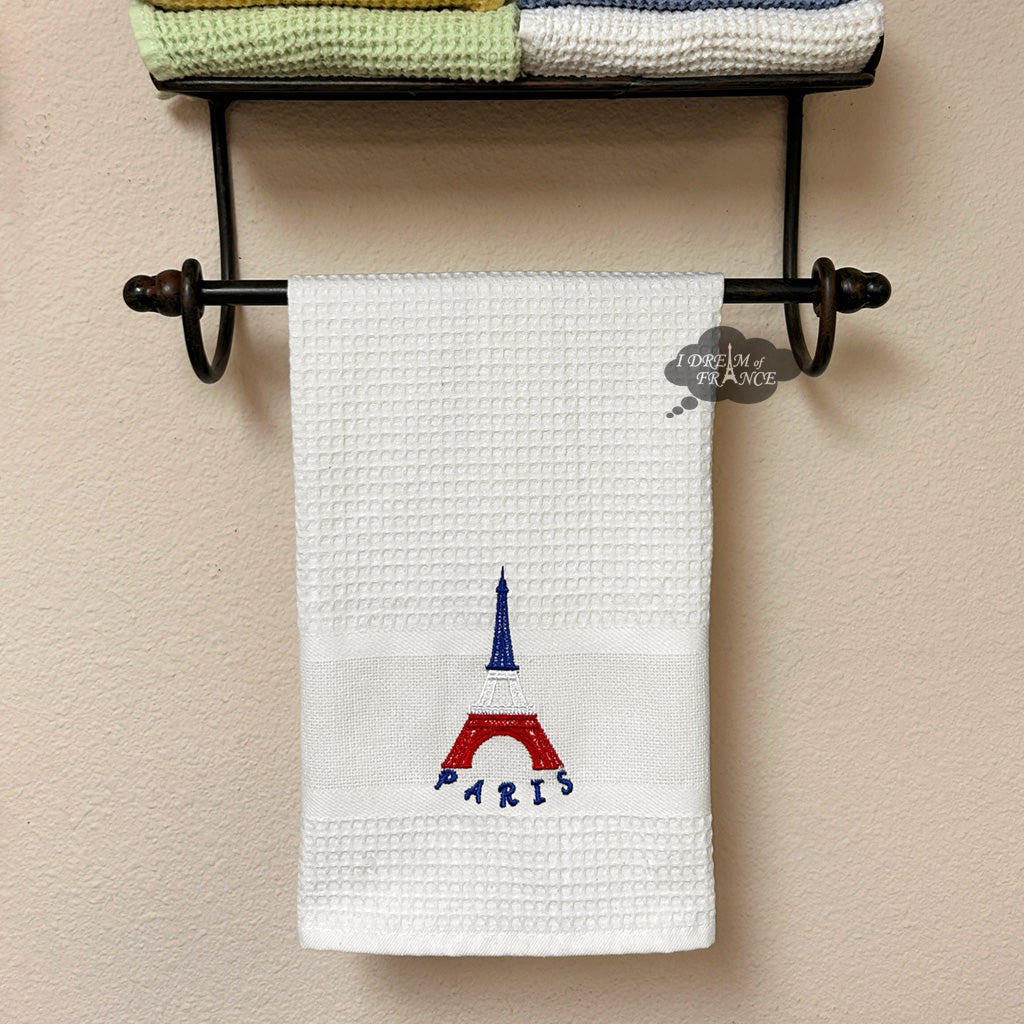 Eiffel Tower White Waffle-Weave Kitchen Towel by Coton Blanc