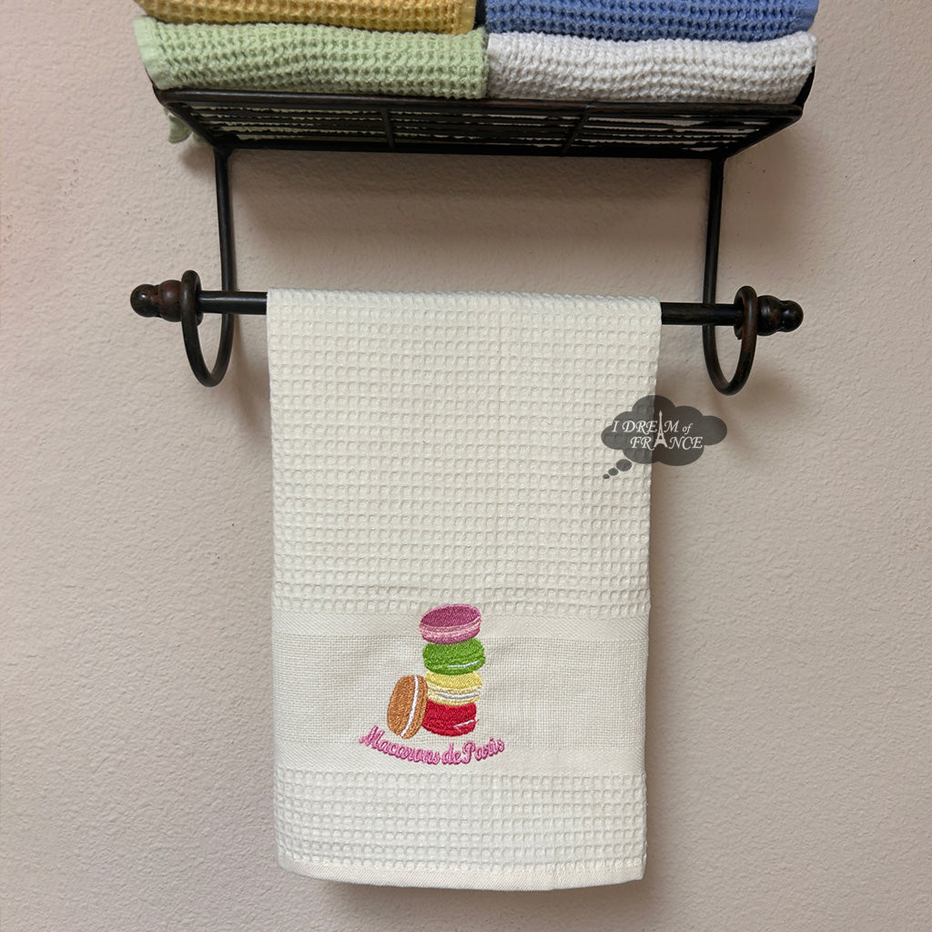 Macarons of Paris Cream Waffle-Weave Kitchen Towel by Coton Blanc