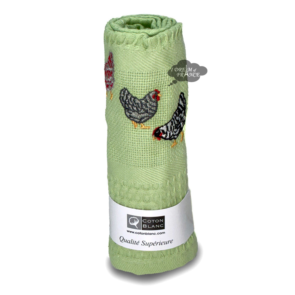 Provence French Hens Pistachio Waffle-Weave Kitchen Towel by Coton Blanc