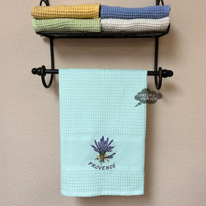 Provence Lavender Bouquet Aqua Waffle-Weave Kitchen Towel by Coton Blanc