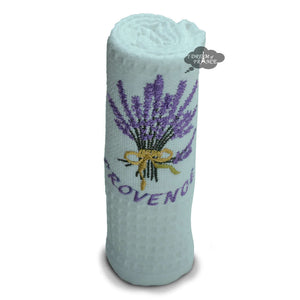 Provence Lavender Bouquet Aqua Waffle-Weave Kitchen Towel by Coton Blanc