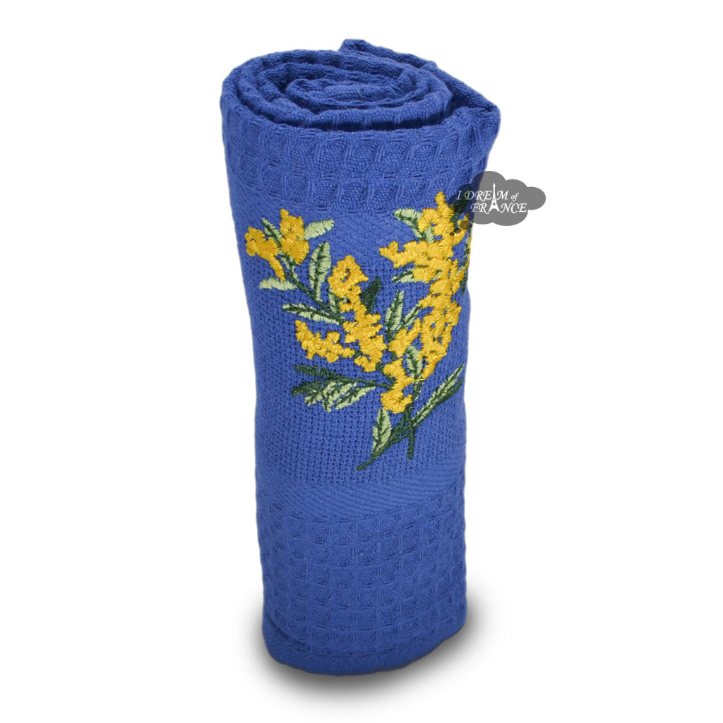 Provence Mimosa Blue Waffle-Weave Kitchen Towel by Coton Blanc