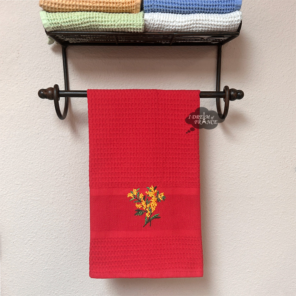 Provence Mimosa Red Waffle-Weave Kitchen Towel by Coton Blanc - I