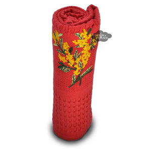 Provence Mimosa Red Waffle-Weave Kitchen Towel by Coton Blanc