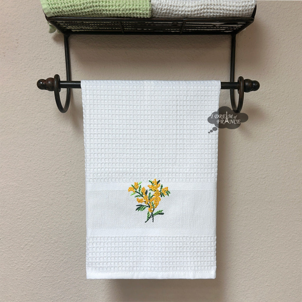 Provence Mimosa White Waffle-Weave Kitchen Towel by Coton Blanc