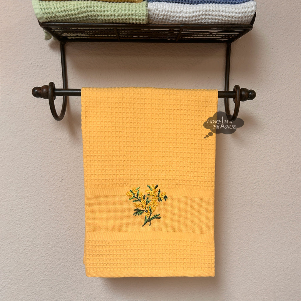 Provence Mimosa White Waffle-Weave Kitchen Towel by Coton Blanc