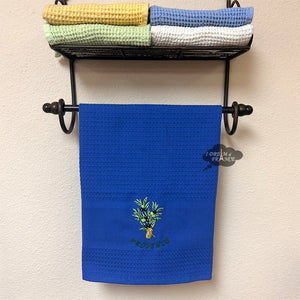 Provence Olives & Cicada Blue Waffle-Weave Kitchen Towel by Coton Blanc