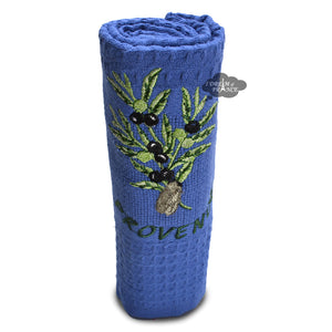 Provence Olives & Cicada Royal Blue Waffle-Weave Kitchen Towel by Coton Blanc
