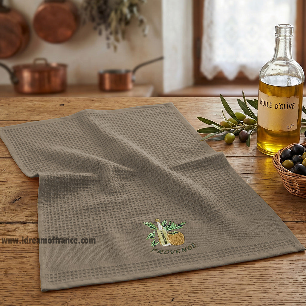 Olive Oil Dark Taupe Waffle-Weave Kitchen Towel by Coton Blanc