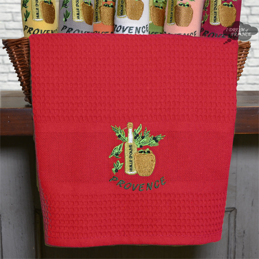 Olive Oil Red Waffle-Weave Kitchen Towel by Coton Blanc