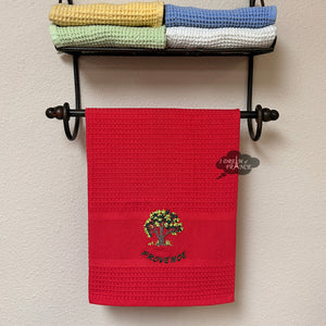 Provence Olive Tree Red Waffle-Weave Kitchen Towel by Coton Blanc