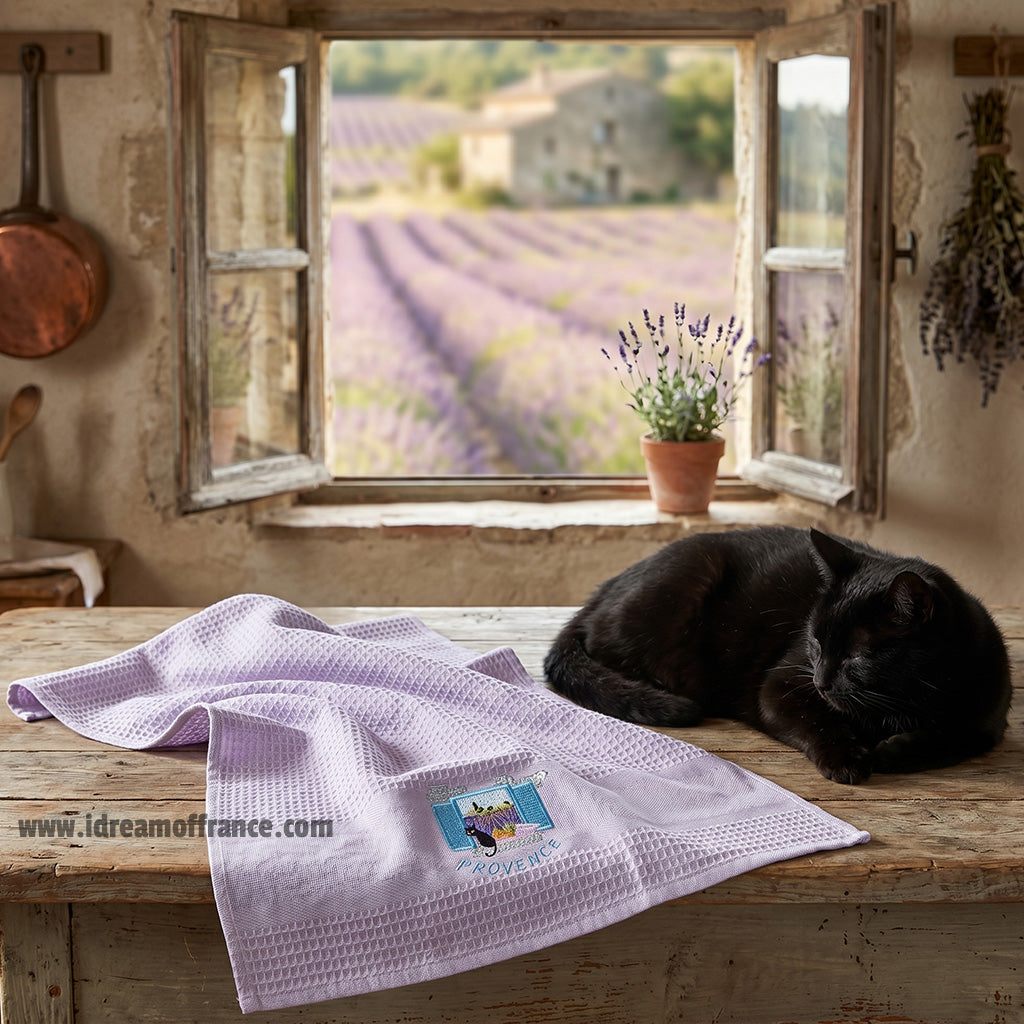 Provence Window Lilac Waffle-Weave Kitchen Towel by Coton Blanc