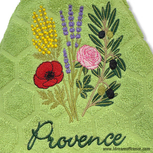 French Hand Towel - Terry cotton - Round hanging - Provence bouquet green | Coton Blanc - Close-up