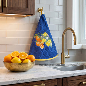French Hand Towel - Terry cotton - Round hanging - Citrus blue | Coton Blanc - Lifestyle
