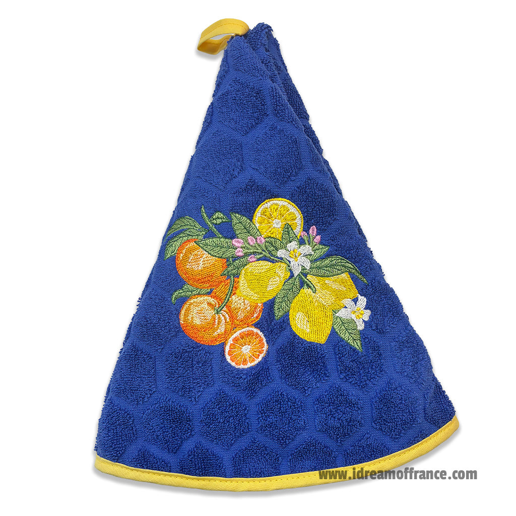 French Hand Towel - Terry cotton - Round hanging - Citrus blue | Coton Blanc