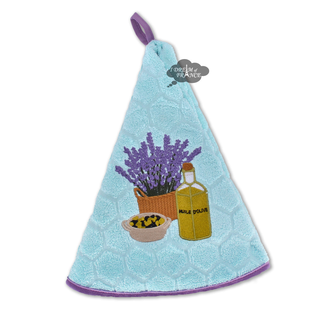Round Terry Hand Towel Olive Oil and Lavender Baby Blue by Coton Blanc