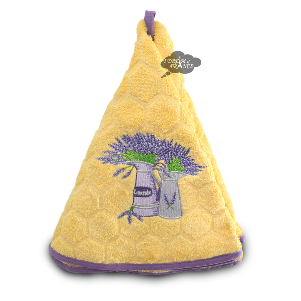 Round Terry Hand Towel Pitchers of Lavender Yellow by Coton Blanc