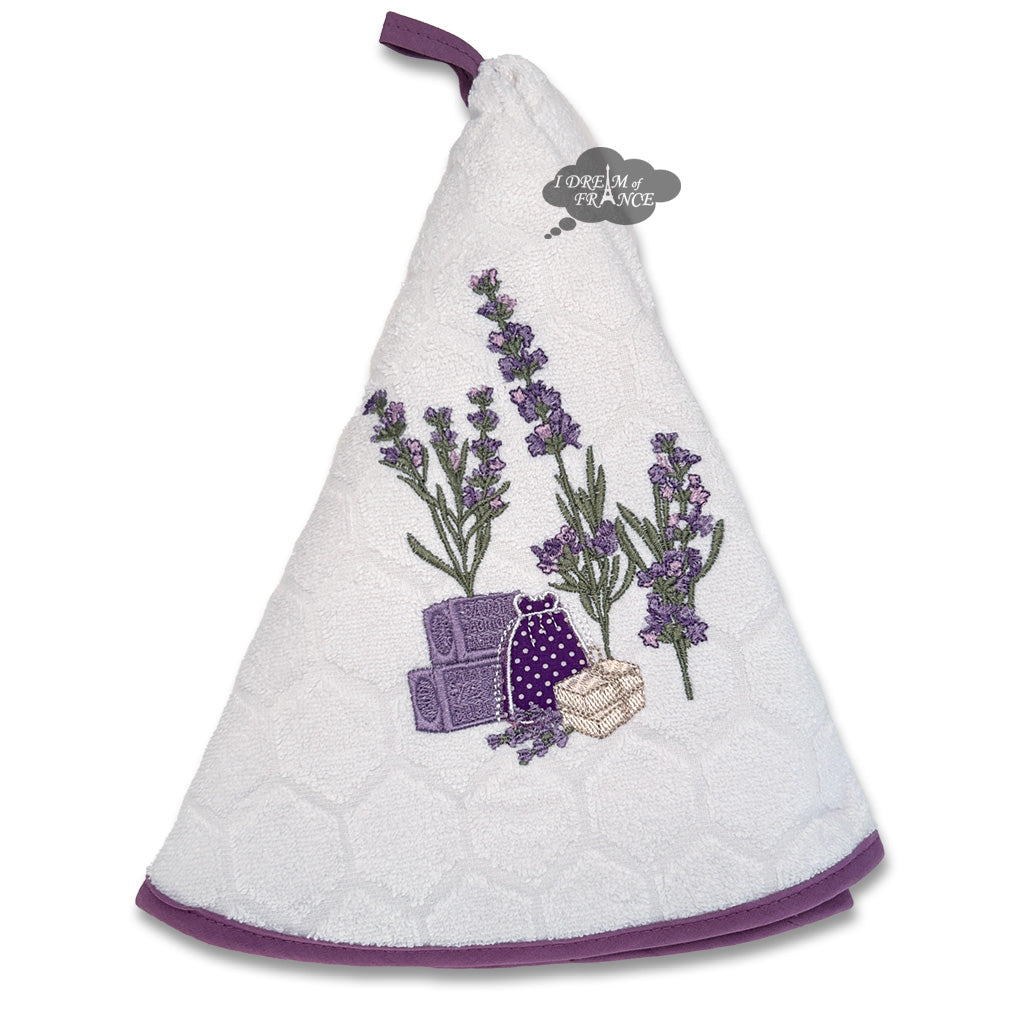 Round Terry Cotton Hand Towel French Lavender White by Coton Blanc
