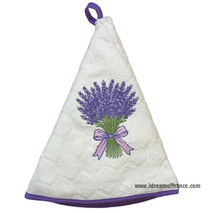 French Hand Towel - Terry cotton - Round hanging - Lavender white | Coton Blanc
