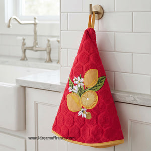 French Hand Towel - Terry cotton - Round hanging - Lemon red | Coton Blanc
