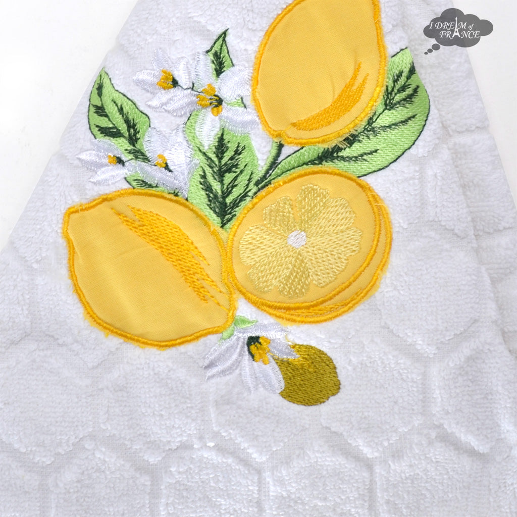 Round Terry Cotton Hand Towel Lemon White by Coton Blanc