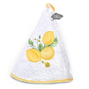 Round Terry Cotton Hand Towel Lemon White by Coton Blanc