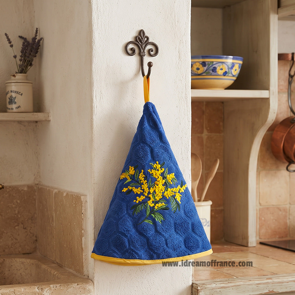 Round Terry Hand Towel Mimosa Blue by Coton Blanc