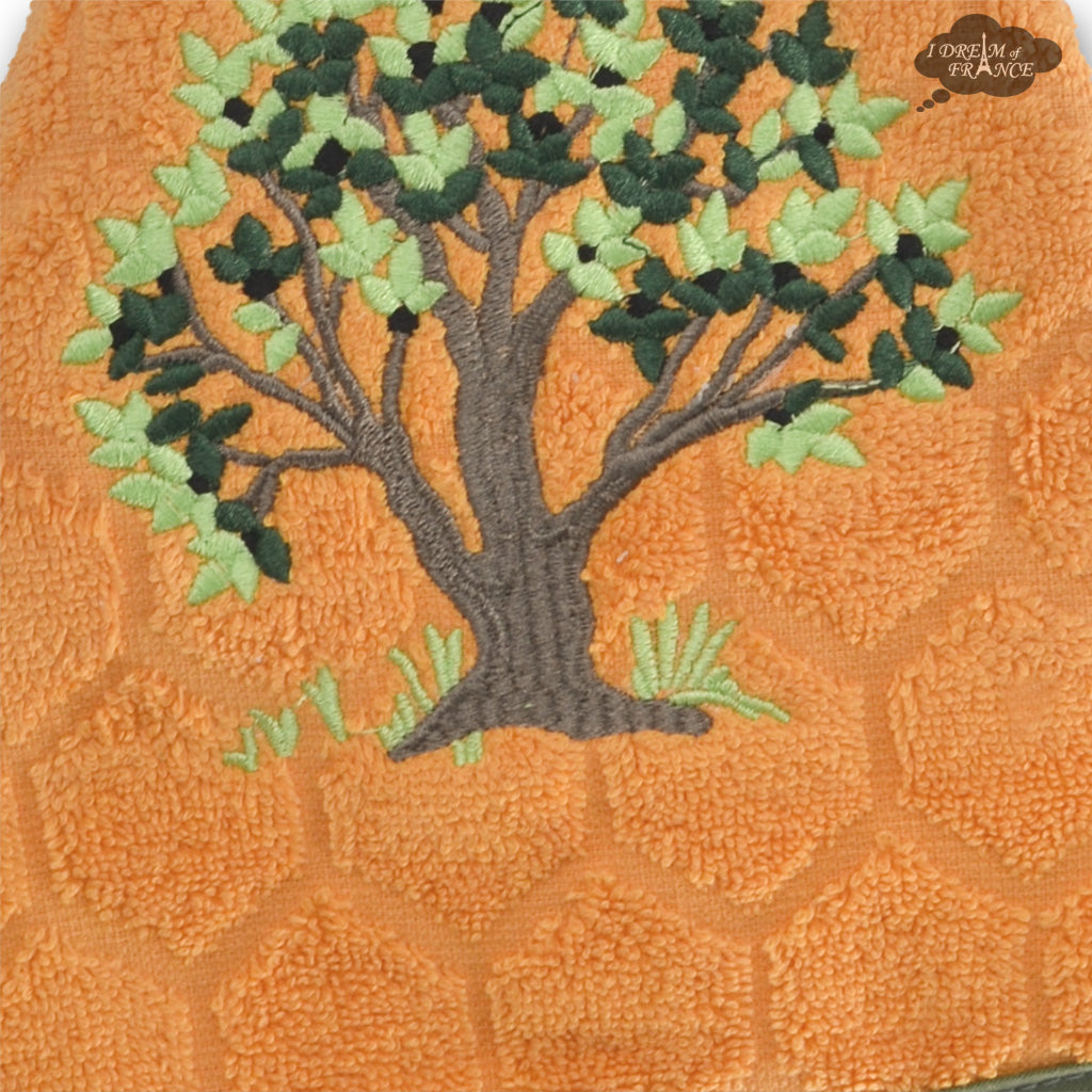 Round Terry Hand Towel Olive Tree Apricot by Coton Blanc