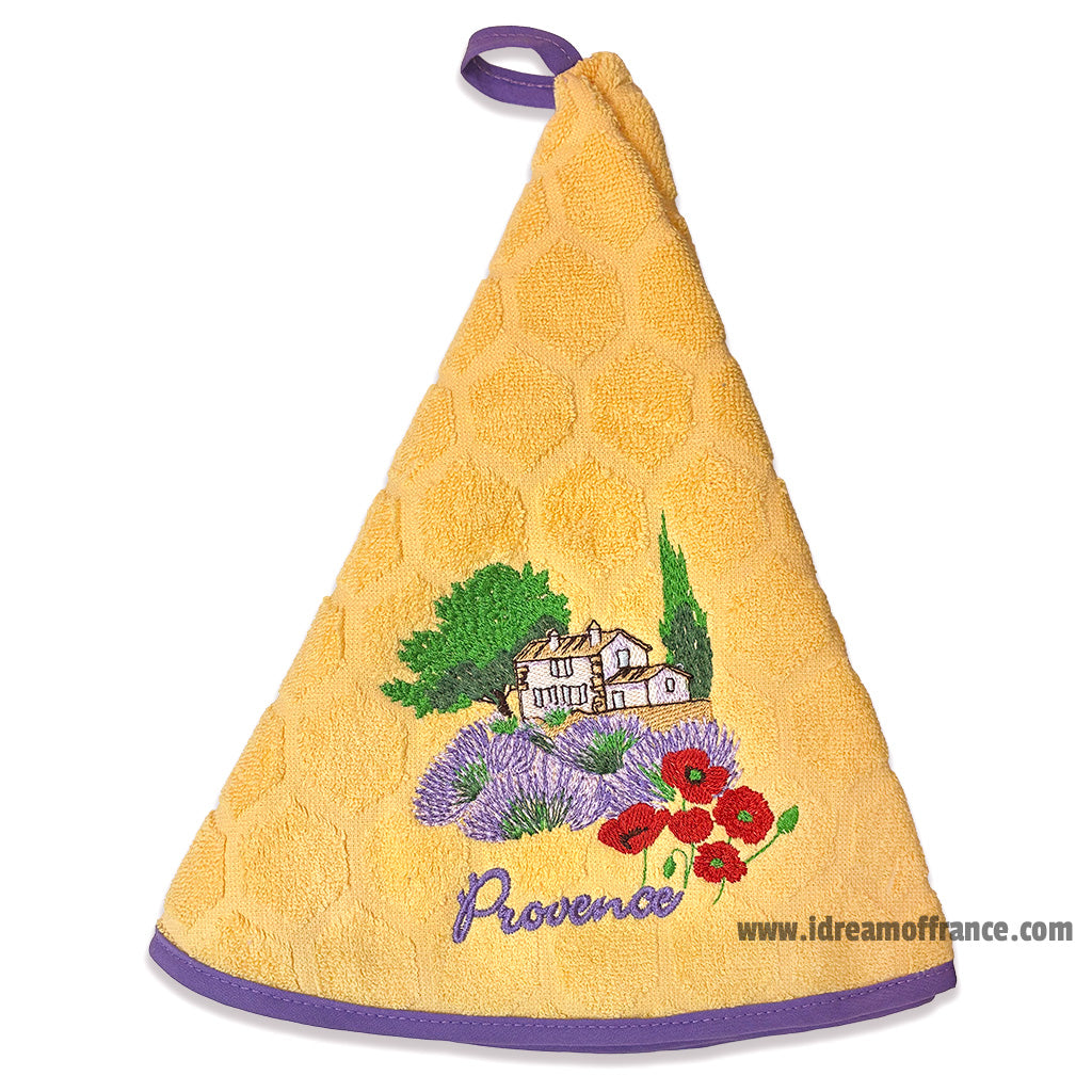 French Hand Towel - Terry cotton - Round hanging - Provence farmhouse yellow | Coton Blanc