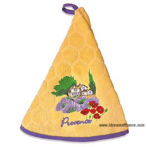 French Hand Towel - Terry cotton - Round hanging - Provence farmhouse yellow | Coton Blanc