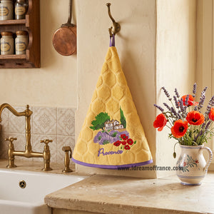 French Hand Towel - Terry cotton - Round hanging - Provence farmhouse yellow | Coton Blanc - Lifestyle