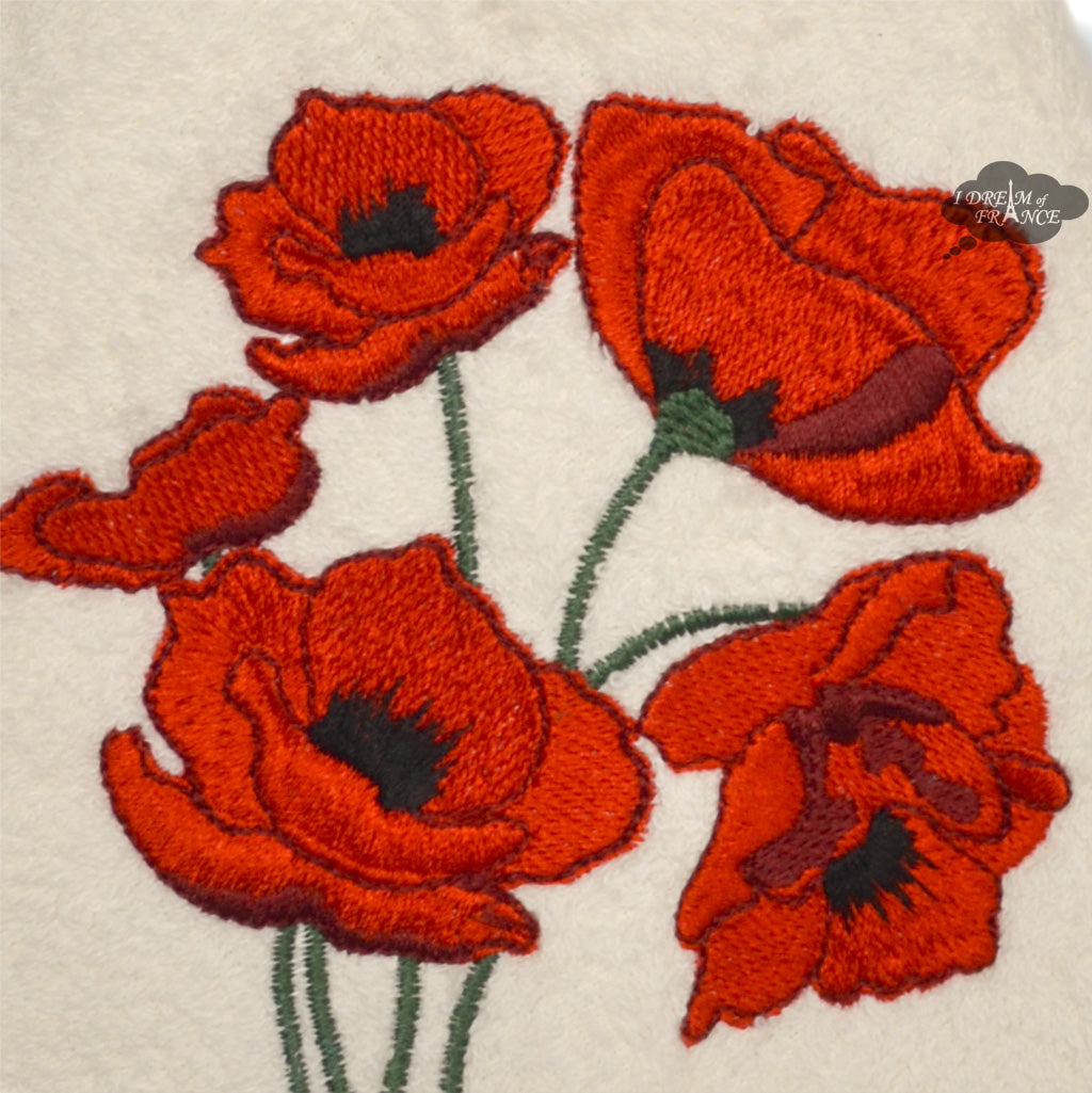 Round Terry Hand Towel Red Poppies Cream by Coton Blanc