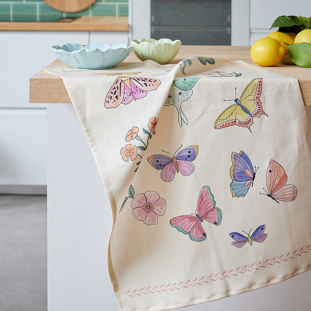The Butterflies (Les Papillons) French Linen Cotton Blend Dish Towel by Coucke