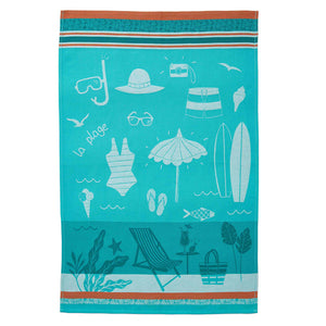 At the Beach (A la Plage) French Jacquard Cotton Dish Towel by Coucke