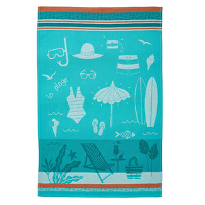 At the Beach (A la Plage) French Jacquard Cotton Dish Towel by Coucke