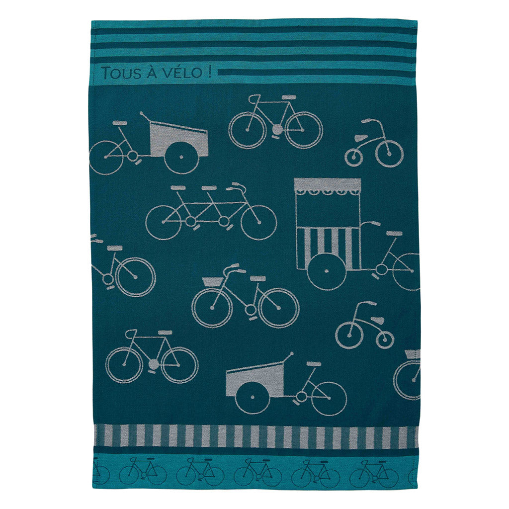 All on Bikes (Tous a Velo) French Jacquard Cotton Dish Towel by Coucke