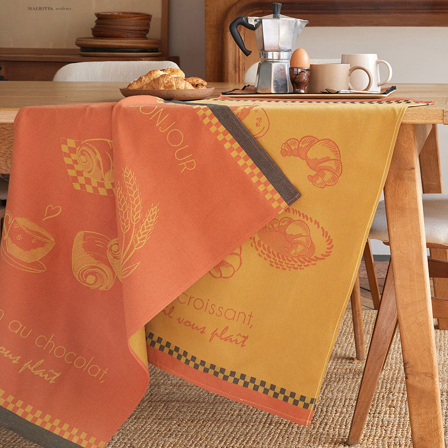 The Pain au Chocolat and Croissant French Jacquard Cotton Dish Towel by Coucke
