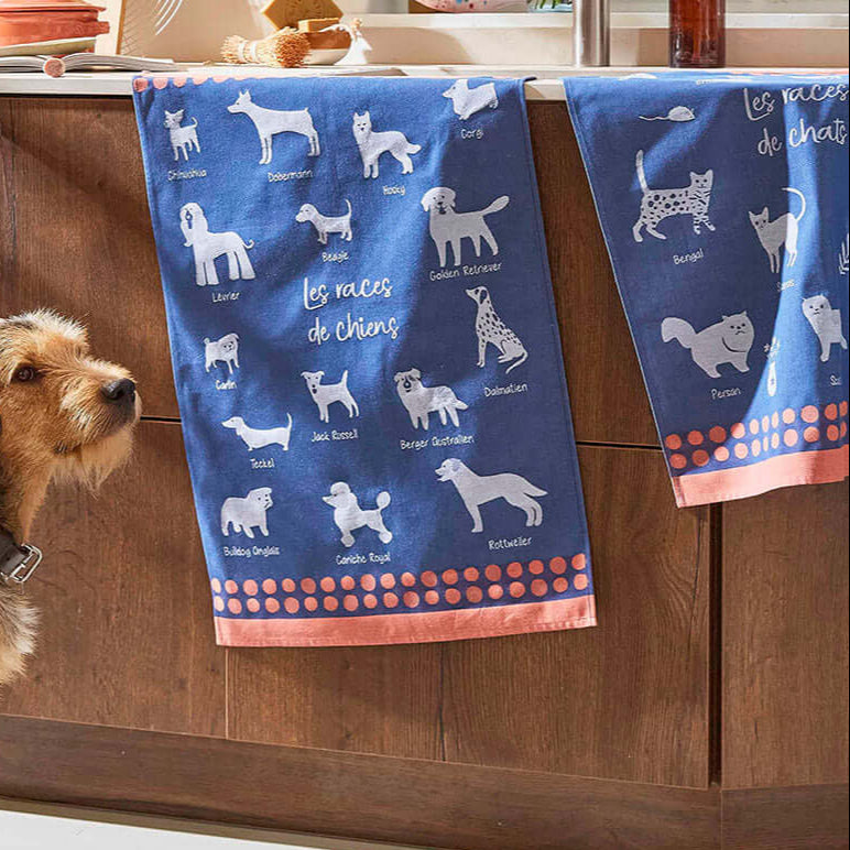 Races de Chiens (Dog Breeds) French Jacquard Cotton Dish Towel by Coucke