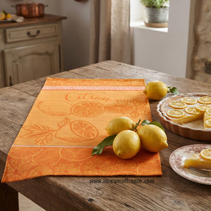 French kitchen towel - Jacquard cotton - Reversible - Lemon | Coucke - Lifestyle