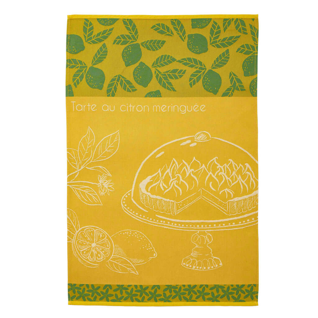 Lemon Meringue Pie (Tarte au Citron Meringuee) French Jacquard Cotton Dish Towel by Coucke
