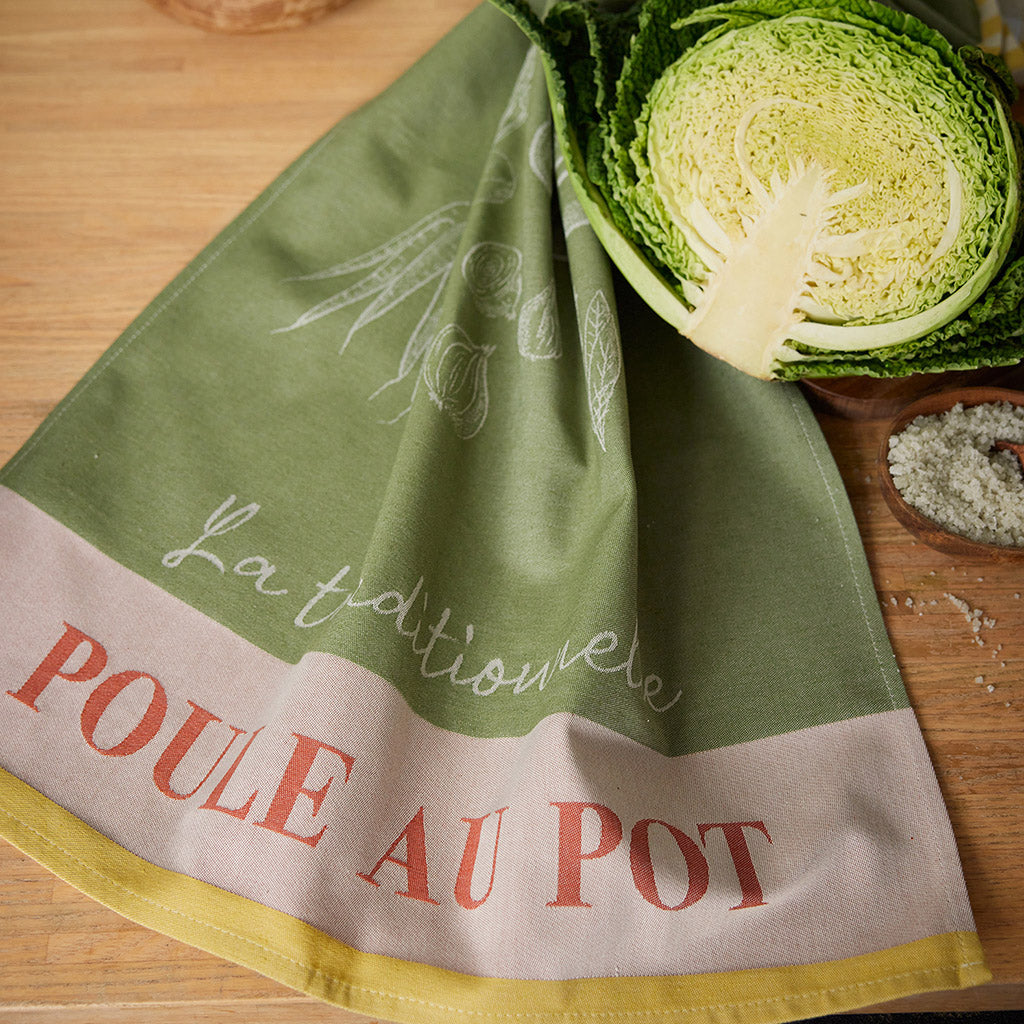 Chicken in a pot (Poule au Pot) French Jacquard Cotton Dish Towel by Coucke