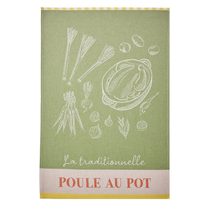 Chicken in a pot (Poule au Pot) French Jacquard Cotton Dish Towel by Coucke