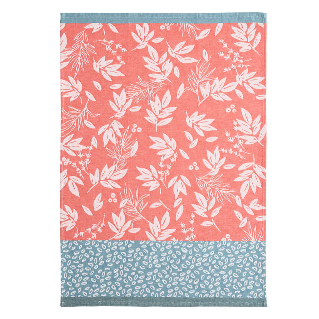 Red Foliage (Feuillage Rouge) French Jacquard Cotton Dish Towel by Coucke