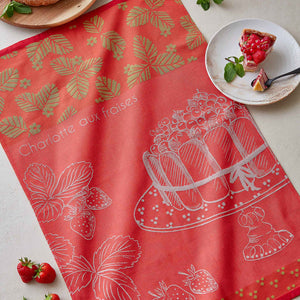 Strawberry Charlotte Cake (Charlotte aux Fraises) French Jacquard Cotton Dish Towel by Coucke