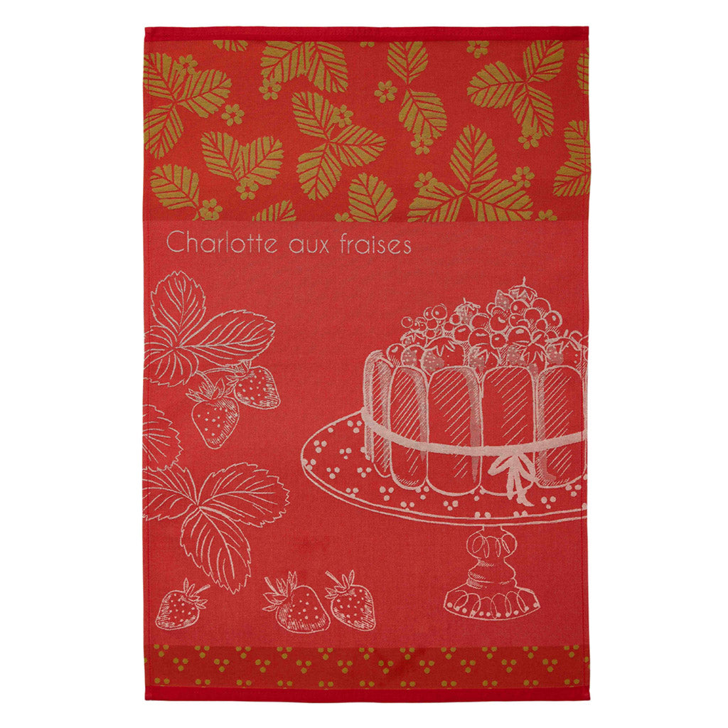 Strawberry Charlotte Cake (Charlotte aux Fraises) French Jacquard Cotton Dish Towel by Coucke
