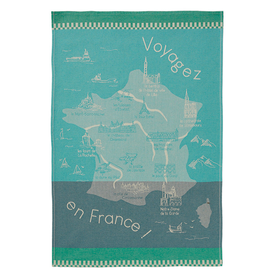 Travel in France (Voyagez en France) French Jacquard Cotton Dish Towel by Coucke