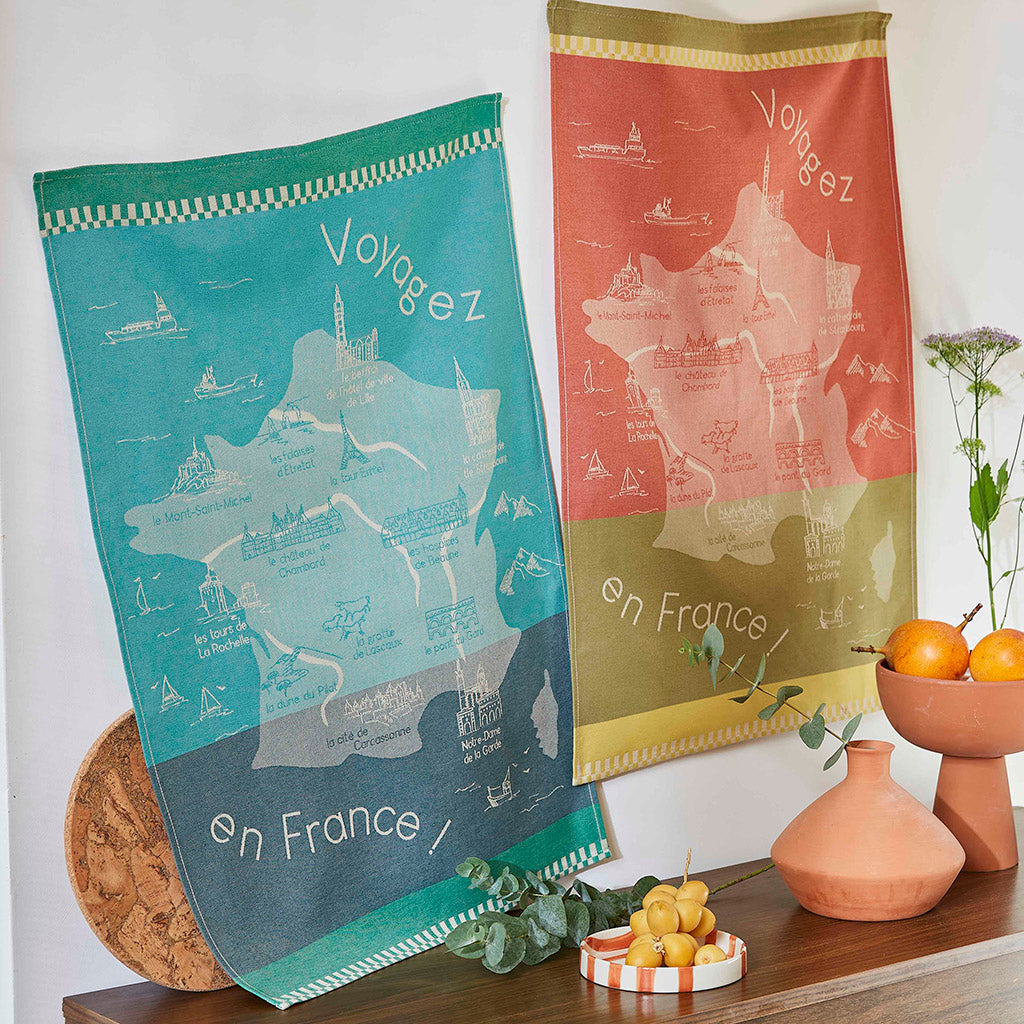 Travel in France (Voyagez en France) French Jacquard Cotton Dish Towel by Coucke